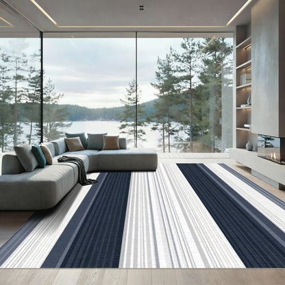 Navy And Gray Stripe Rug