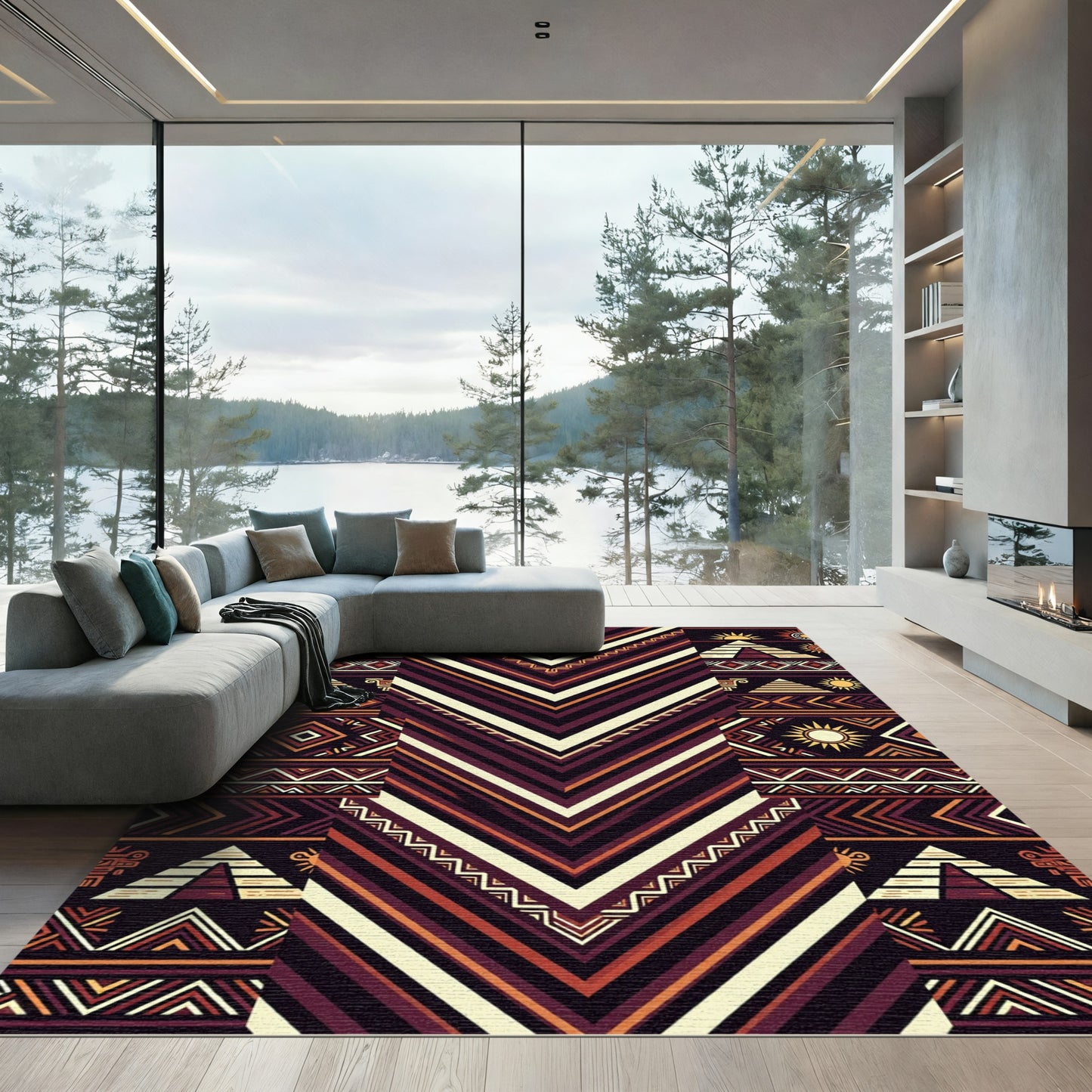Ancient Aztec Chevron Sun Earthy Area Rug