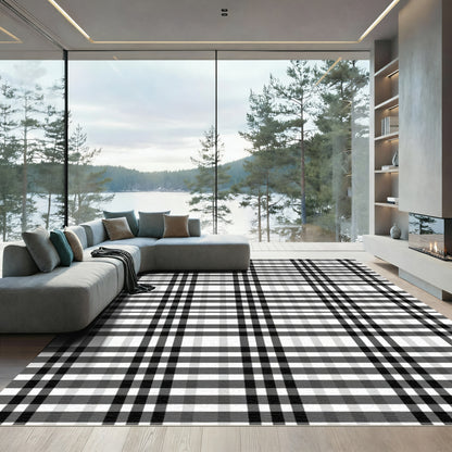Monochromatic Plaid Grid Rug