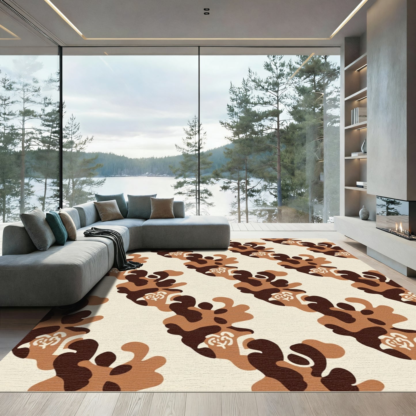 Earthy Brown Camouflage Heart Cluster Rug