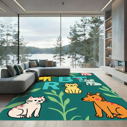 Whimsical Cartoon Animals Jungle Green Rug