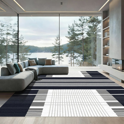 Modern Dark Gray Grid Stripe Rug