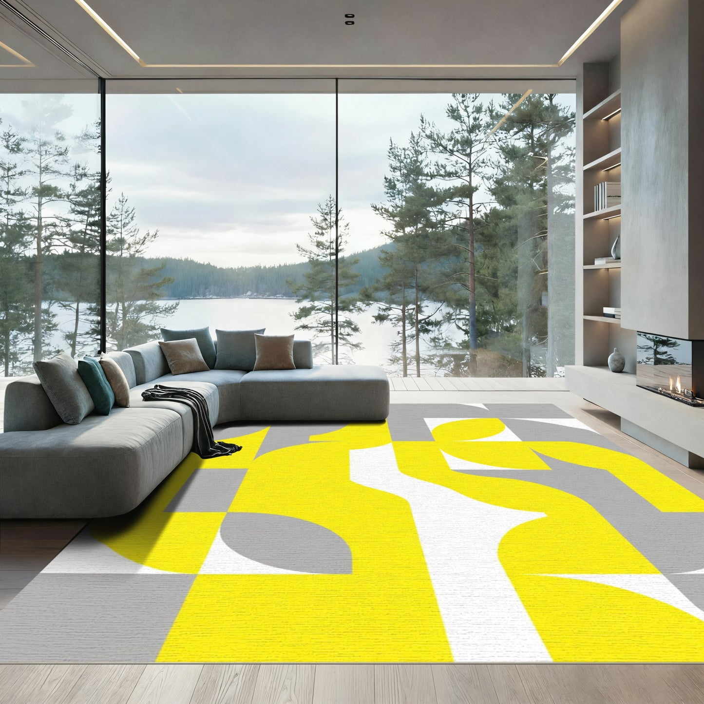 Modern Yellow Gray Geometric Abstract Rug