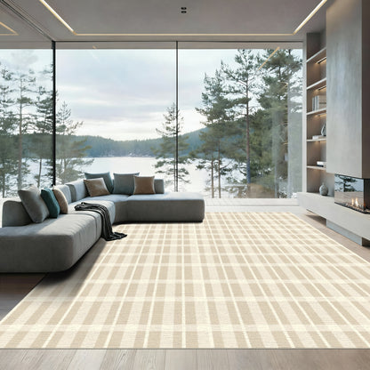 Subtle Beige Plaid Rectangle Rug