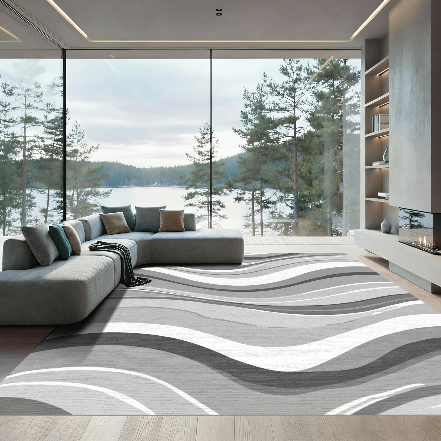 Monochromatic Wavy Stripe Flow Rug