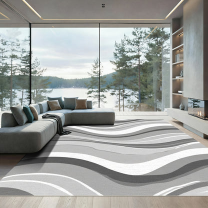 Monochromatic Wavy Stripe Flow Rug