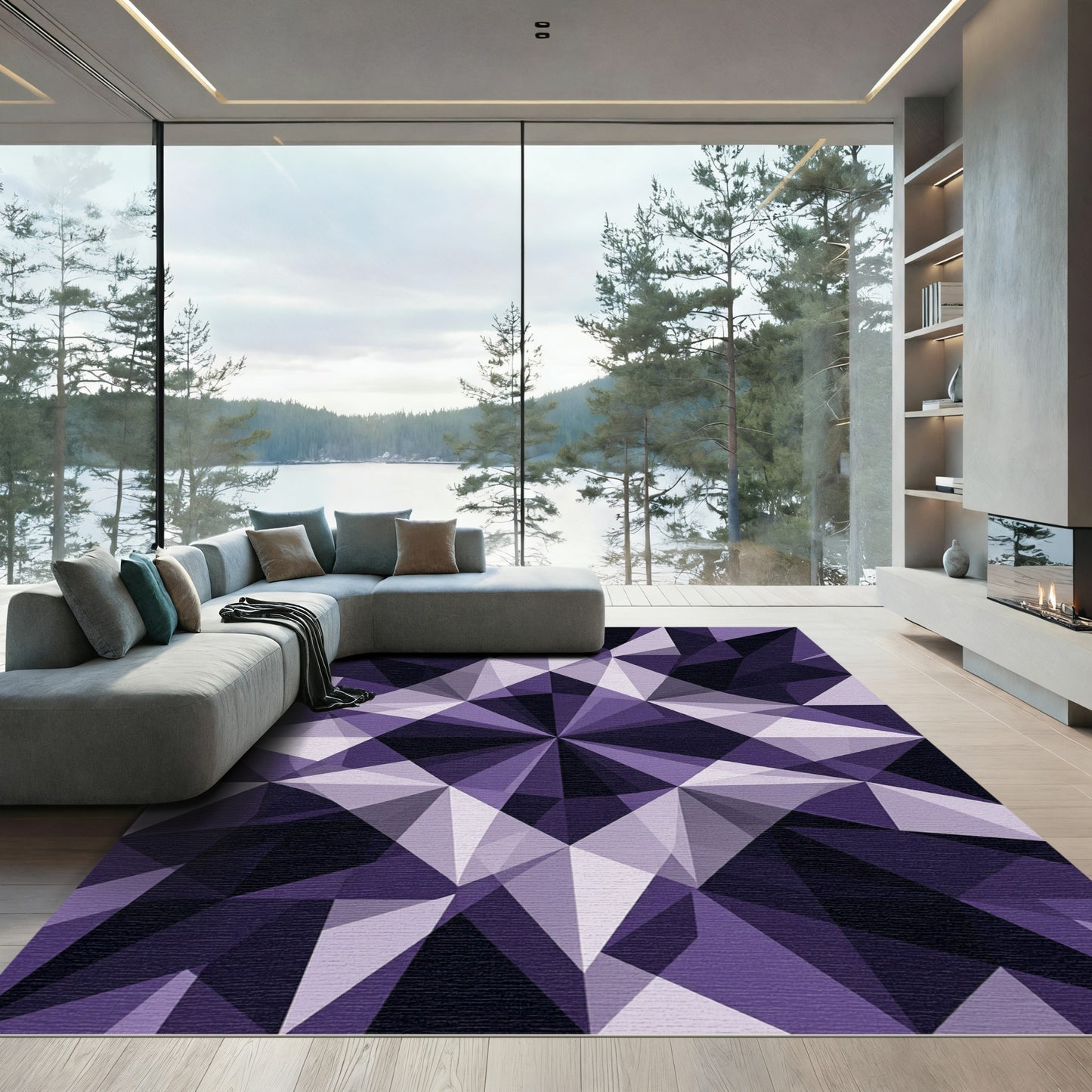 Modern Deep Purple Geometric Diamond Rug