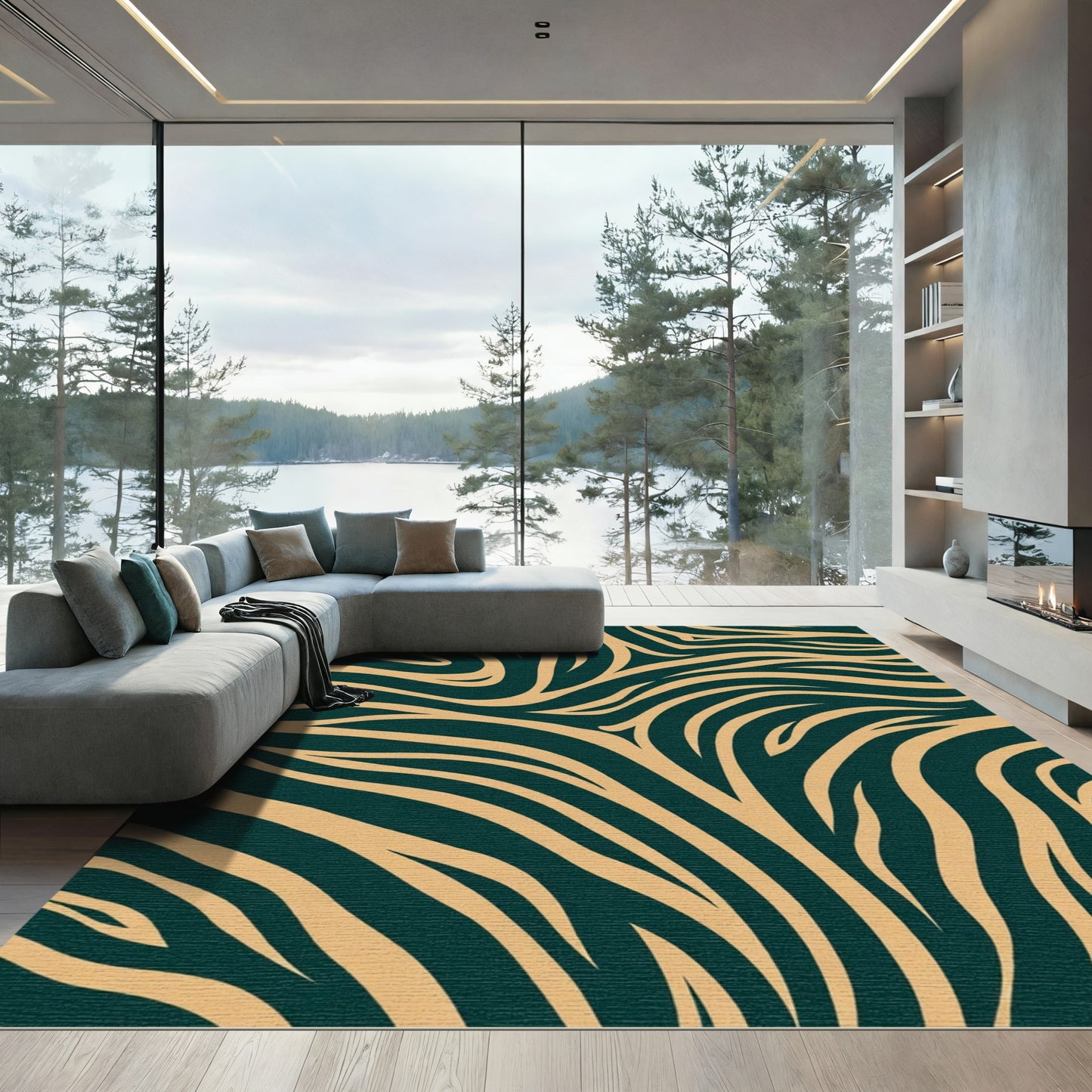 Bold Tan Zebra Stripe Abstract Rug