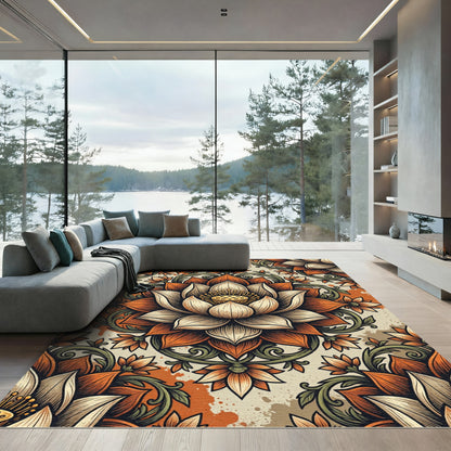 Terracotta Lotus Floral Symmetry Medallion Rug