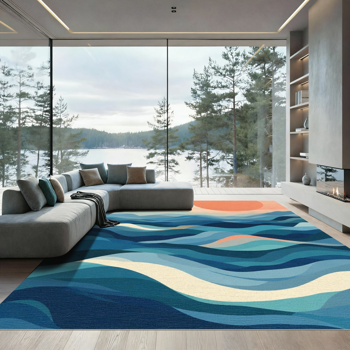 Oceanic Ripples Sunlit Horizon Rug