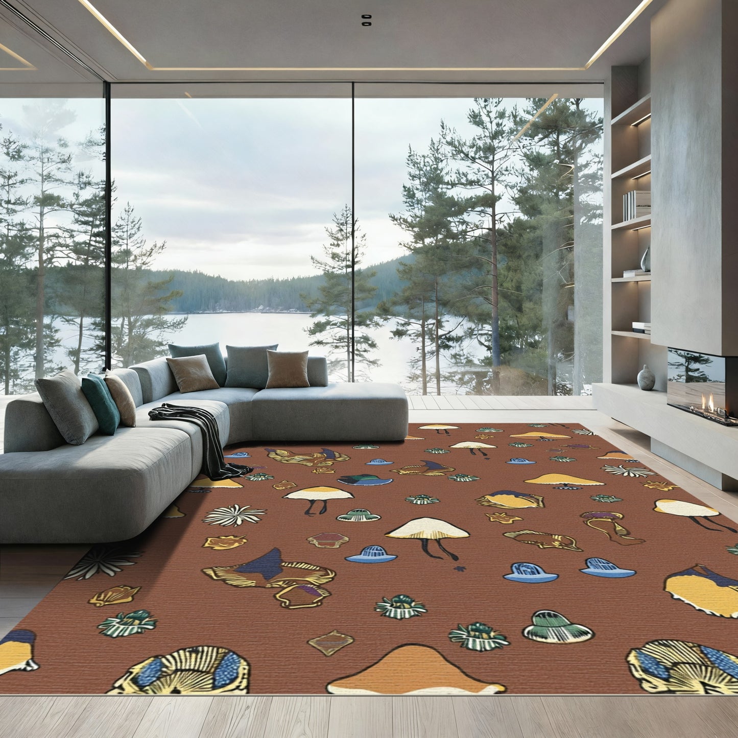 Whimsical Forest Floor Mushroom Medley Rug