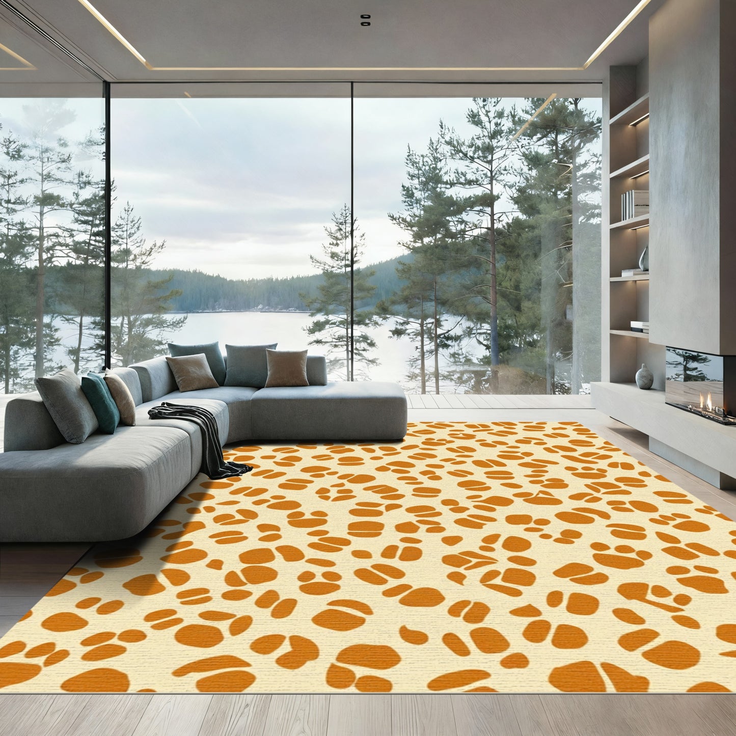 Orange And Cream Paw Print Rug