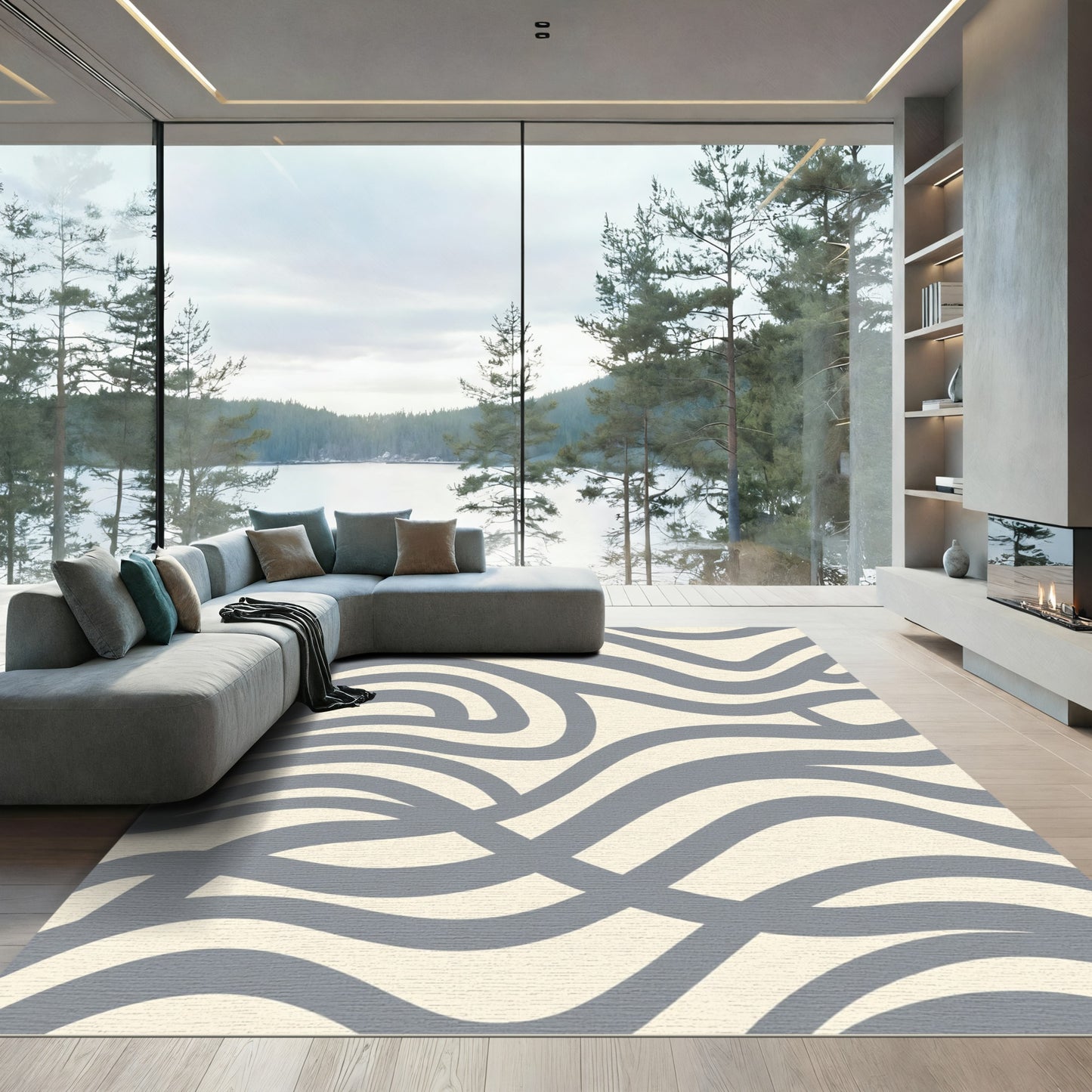 Cool Gray Swirling Lines Rug