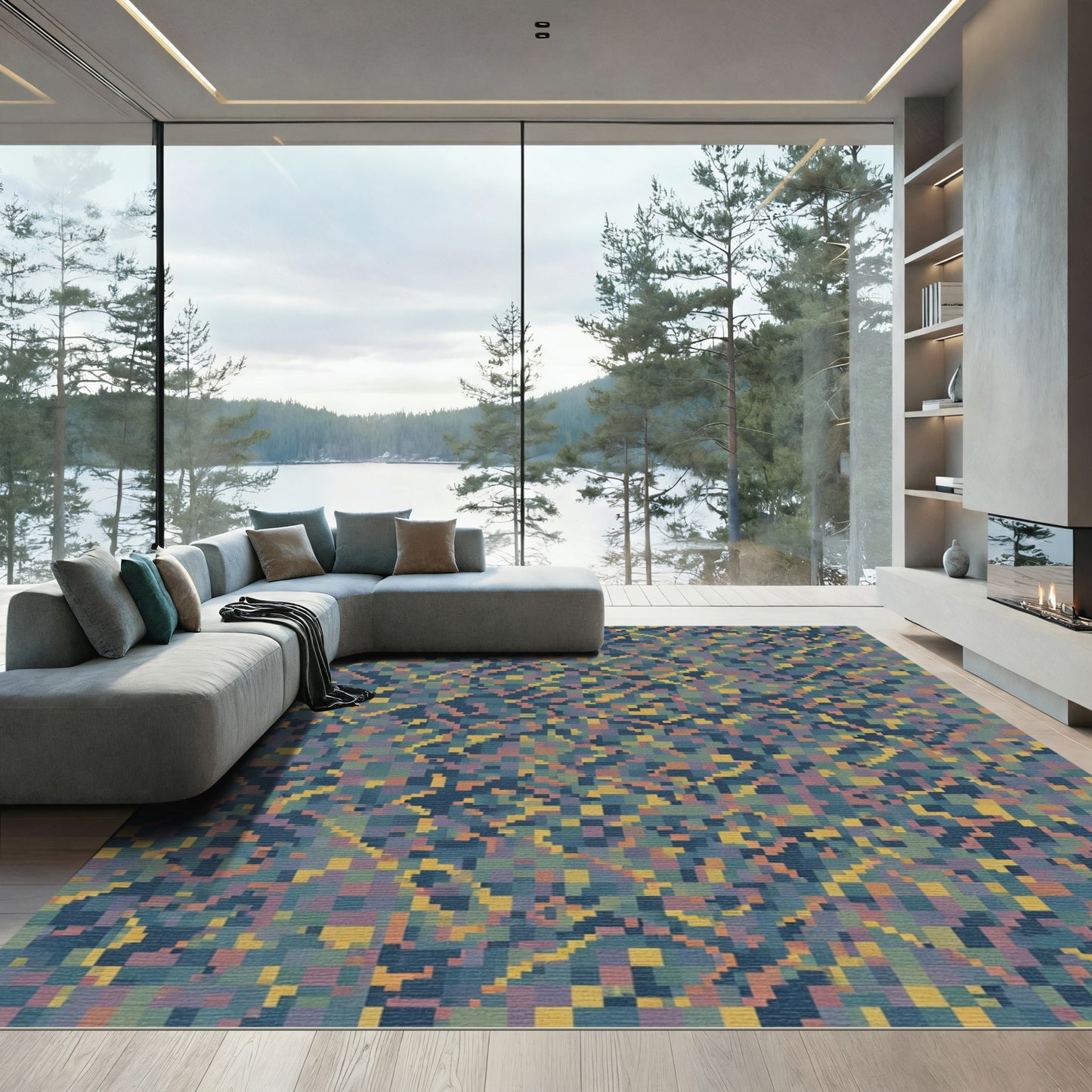 Earthy Tones Pixelated Diamond Rug