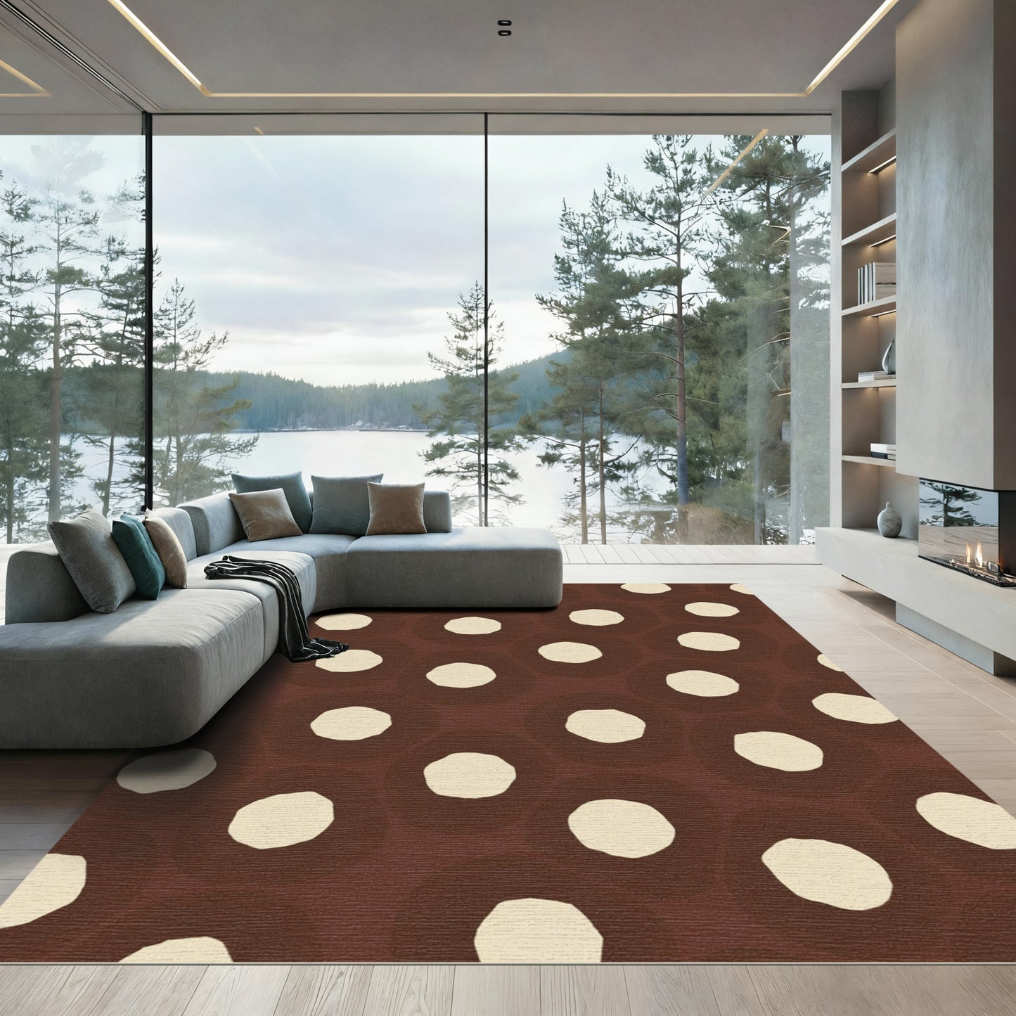 Chocolate Donut Cream Polka Dot Rug