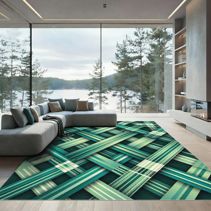 Interwoven Emerald Plaid Lattice Grid Rug
