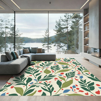 Cream Botanical Berry Red Blue Vines Rug