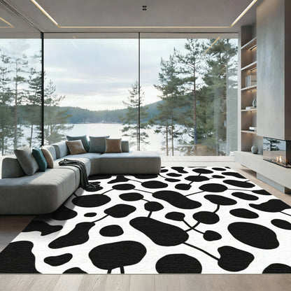Black White Abstract Blob Connective Rug