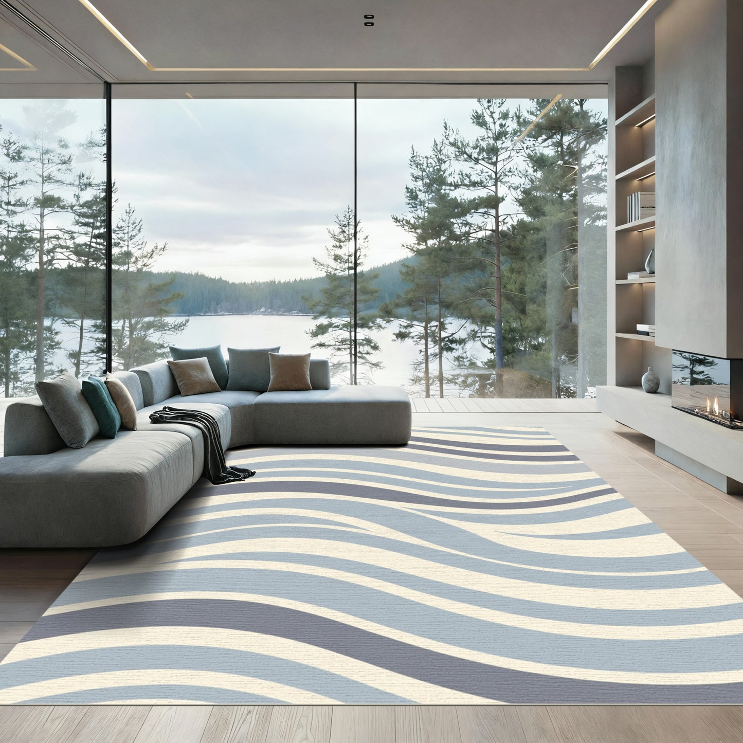 Cool Tones Wavy Abstract Lines Rug
