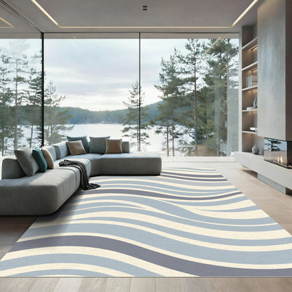 Cool Tones Wavy Abstract Lines Rug