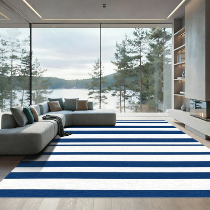 Classic Navy White Striped Rug
