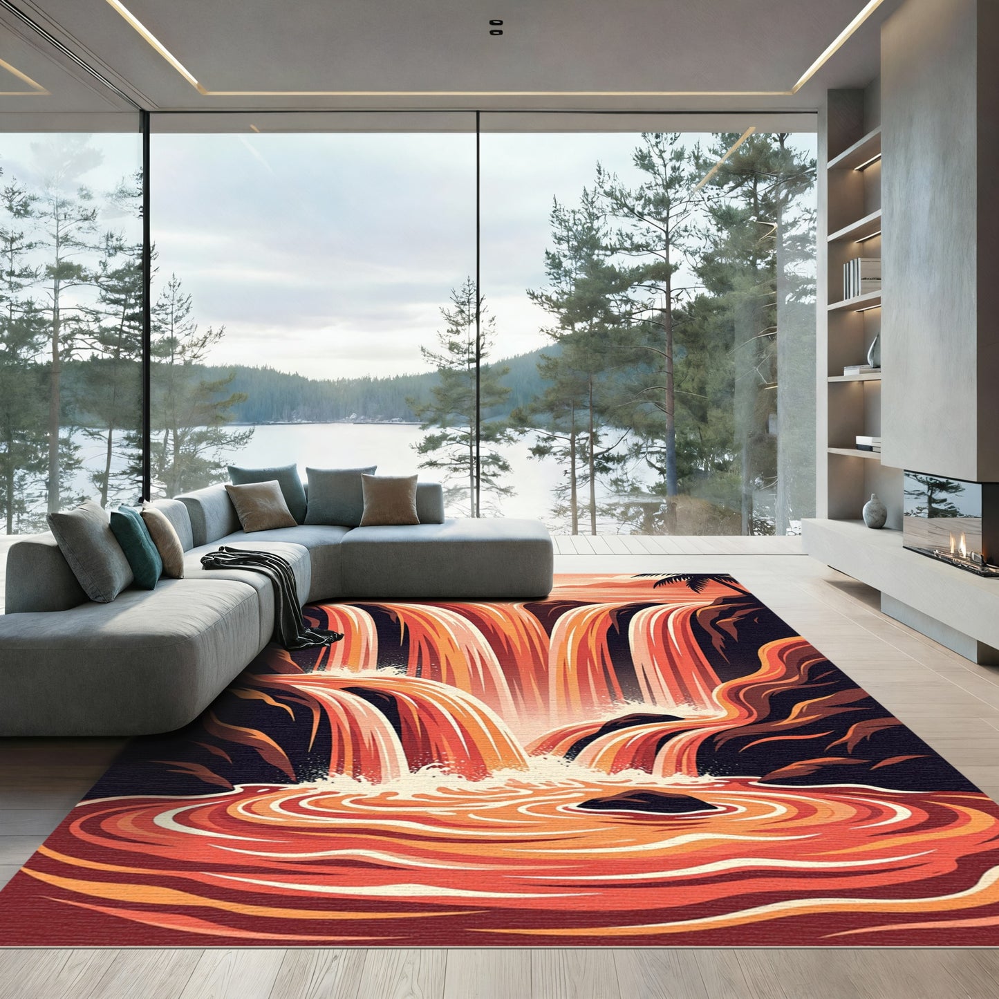 Sunset Cascade Tropical Palm Rug