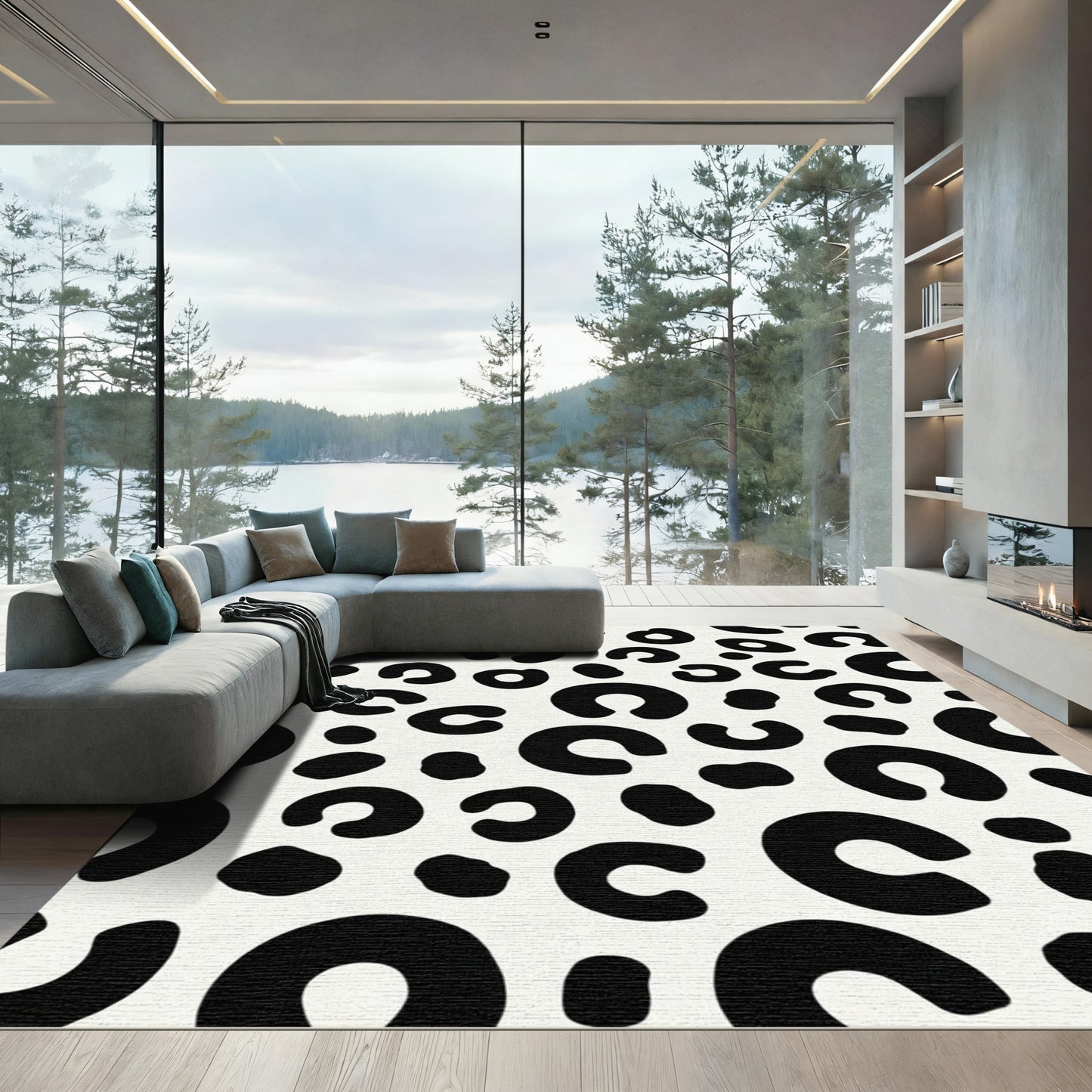 Black White Spots Abstract Rug