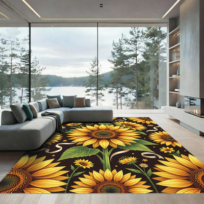 Golden Yellow Sunflower Pattern Rug