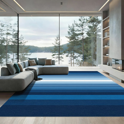 Modern Blue Stripe Gradient Rug