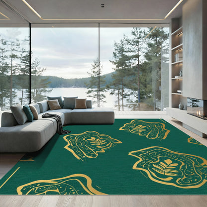 Emerald Gold Abstract Botanical Medallion Rug