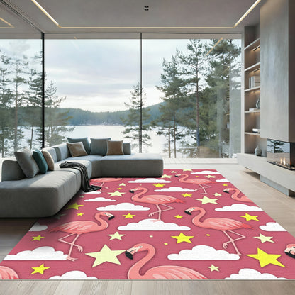 Pink Flamingo Starry Cloud Whimsical Rug