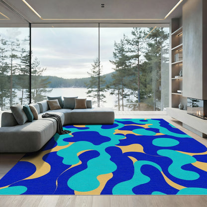 Oceanic Blue Abstract Amoeba Rug