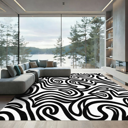 Bold Black Swirl Abstract Rug