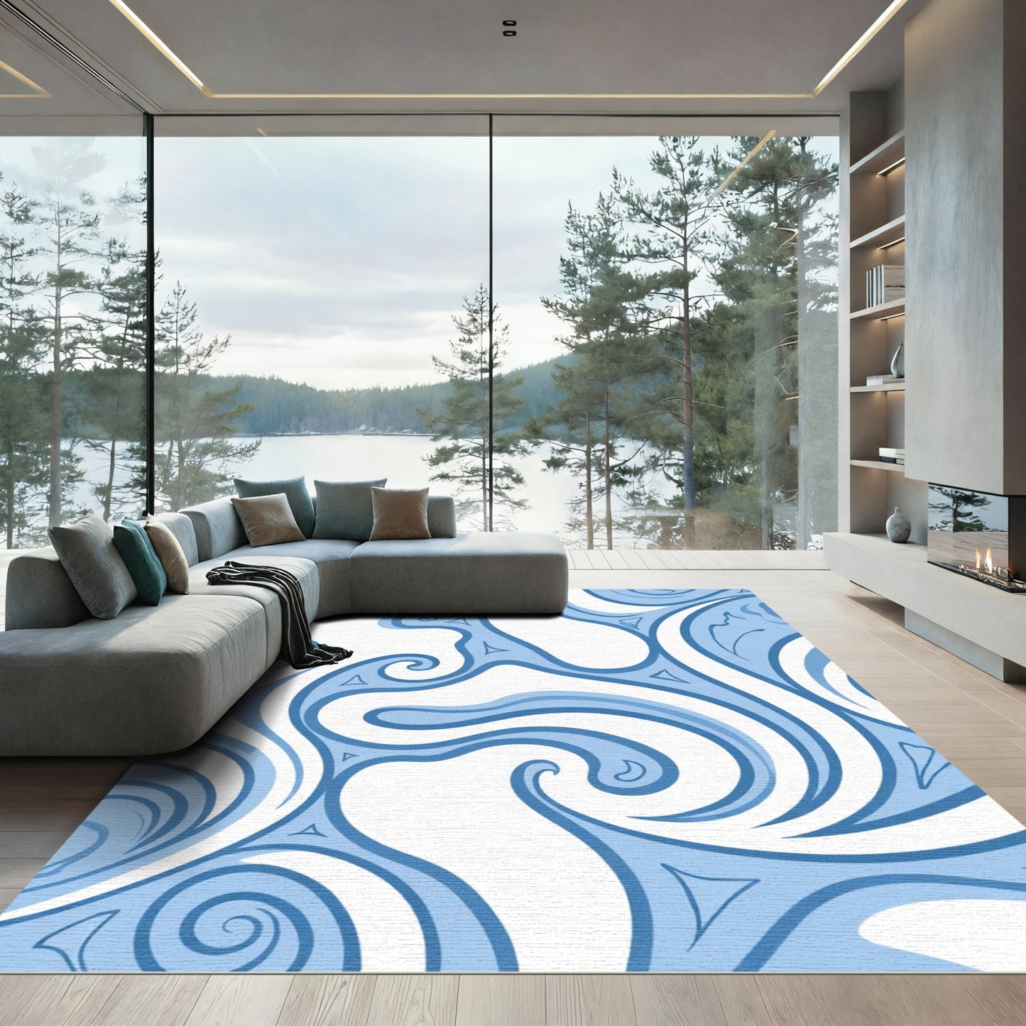 Aqua Swirl Fluid Abstract Rug