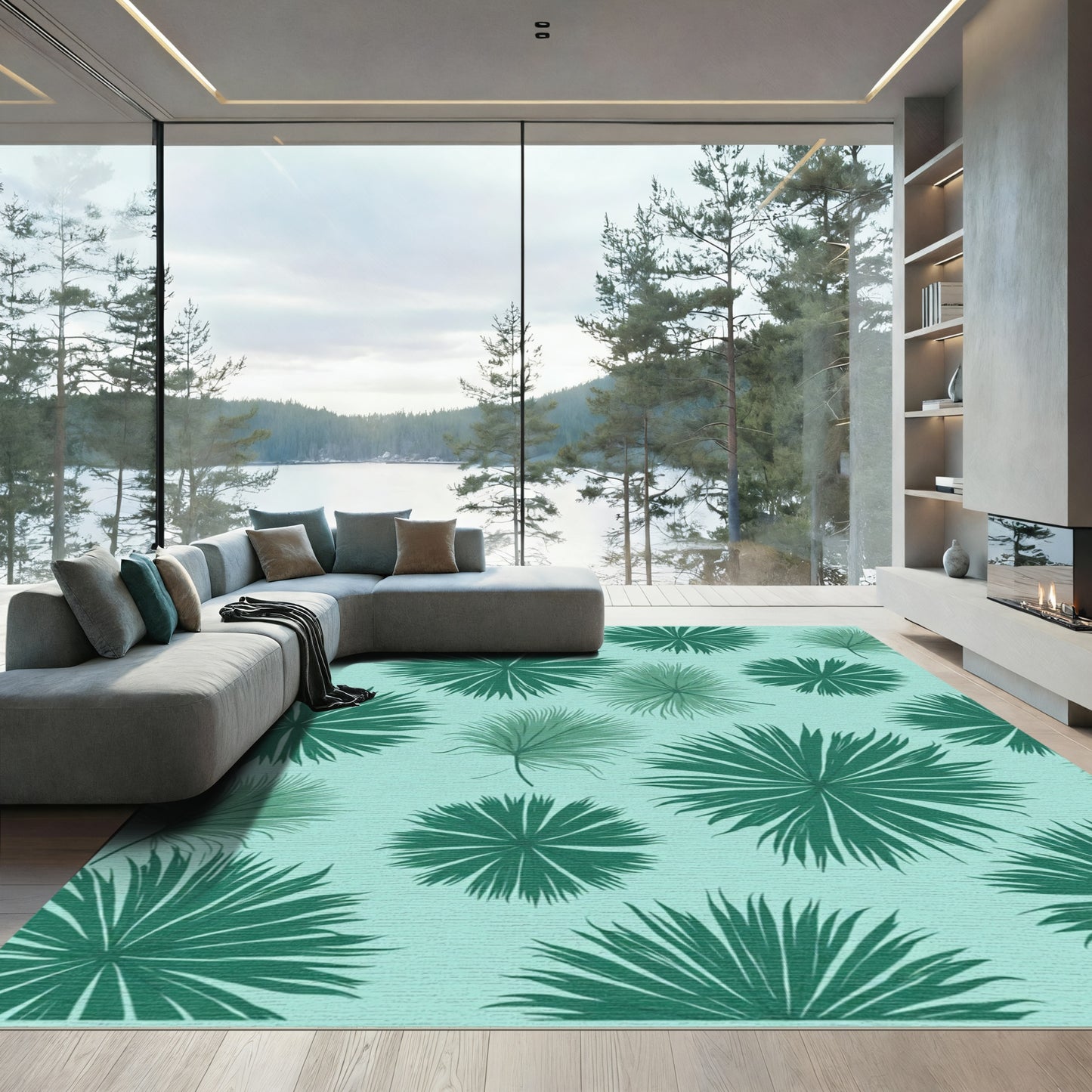 Mint Green Palm Leaf Scatter Rug