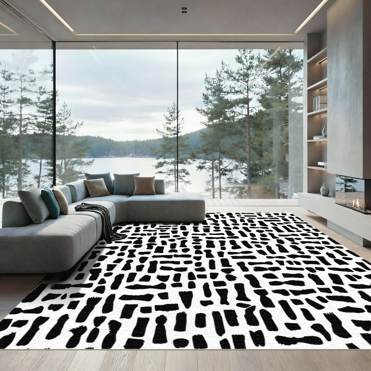 Black Brush Stroke Collage Rug