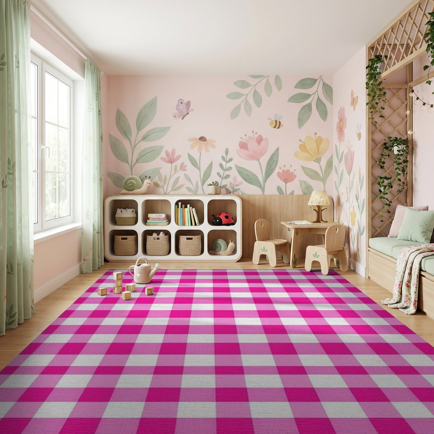 Classic Pink White Gingham Rug