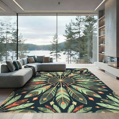 Sage Feather Mandala Symmetry Art Rug