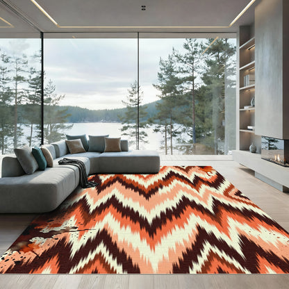 Burnt Orange And Cream Zigzag Ikat Rug