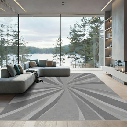 Modern Gray Sunburst Ray Rug
