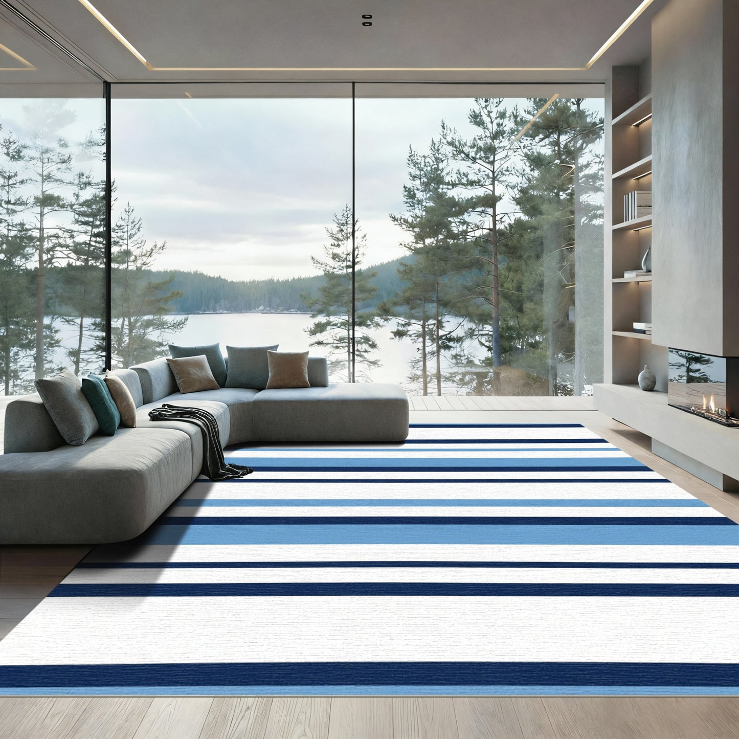 Classic Blue White Stripe Rug