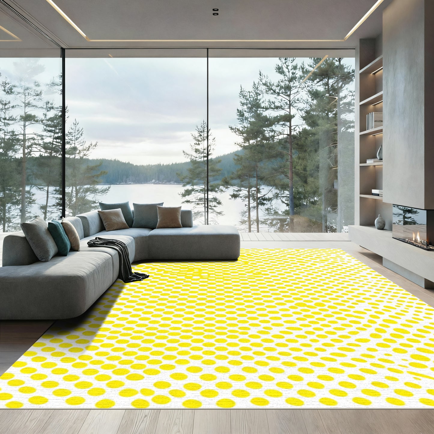 Bright Yellow Halftone Dot Rug