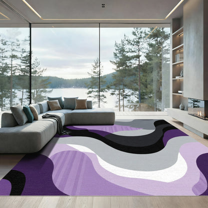Abstract Purple Gray Wave Overlay Rug