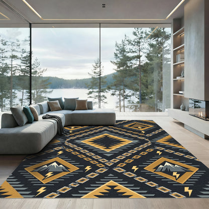 Geometric Tribal Gold Mountain Lightning Rug