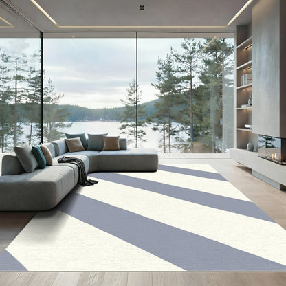 Classic Blue Cream Diagonal Stripe Rug