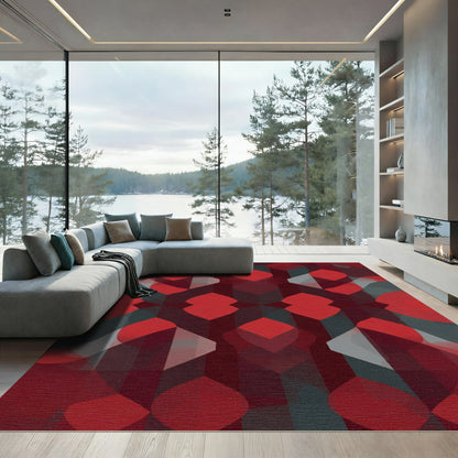 Red Crimson Geometric Overlay Rug