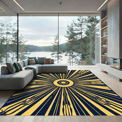Golden Sunburst Geometric Rug