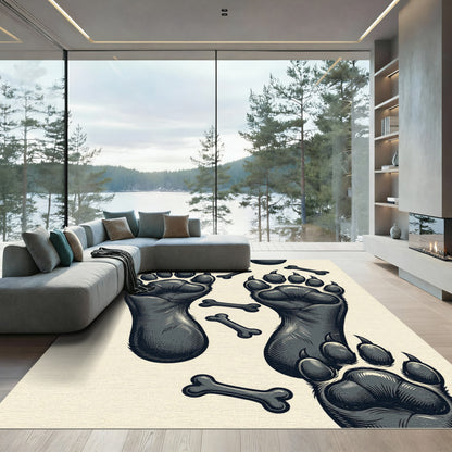 Monochromatic Bear Paw and Bone Illustration Rug