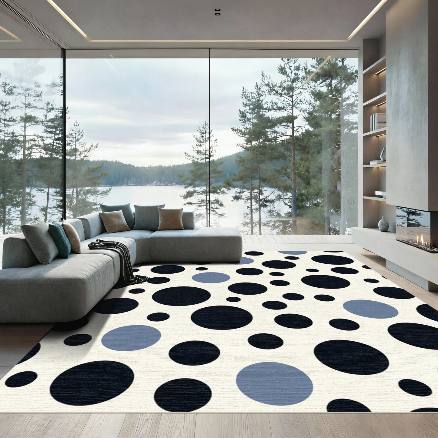 Diverse Blue Black Polka Dot Rug