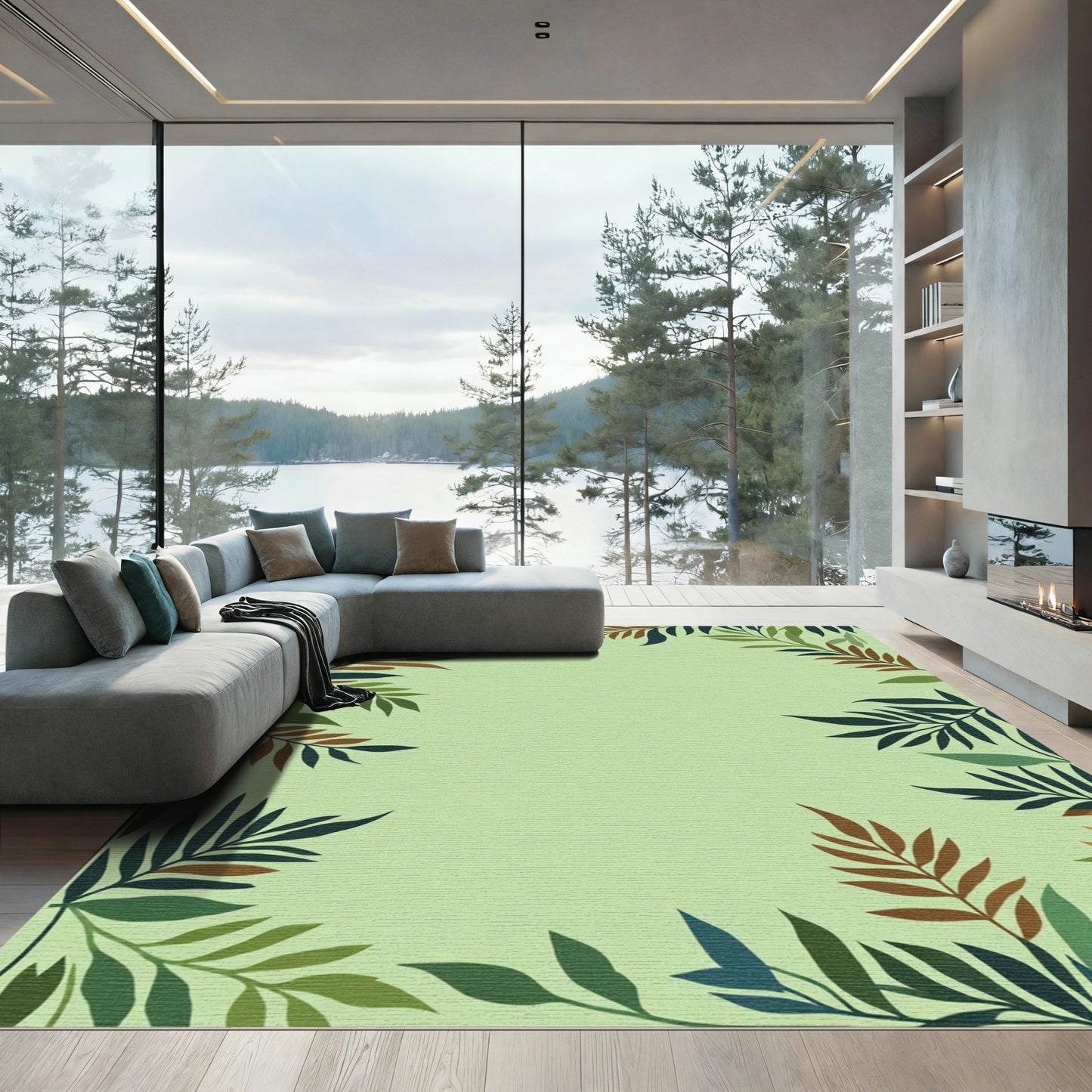 Earthy Tone Botanical Border Rug